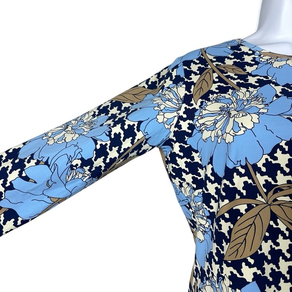 J.McLaughlin Catalina Cloth Top Small Blue Floral Houndstooth 3/4 Sleeve Preppy - Picture 5 of 10